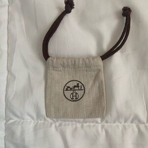 Hermès Small Drawstring Jewelry Pouch in Beige with Brown Cord